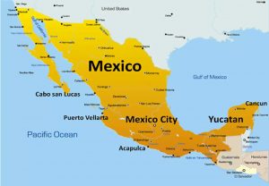 Map of Mexico featuring Cancun, Mexico
